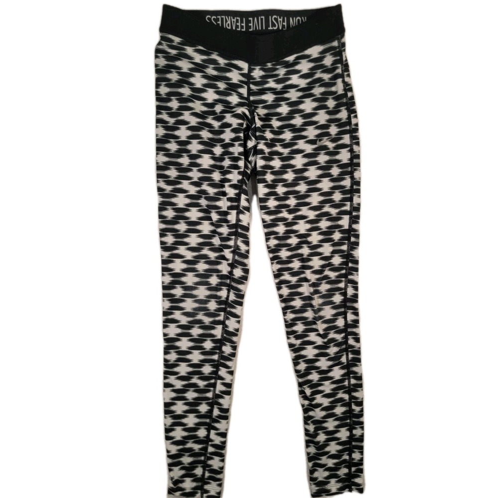 Nike Pro Womens Small Hypercool Mesh Panel Leggings Black White Print 777408-010